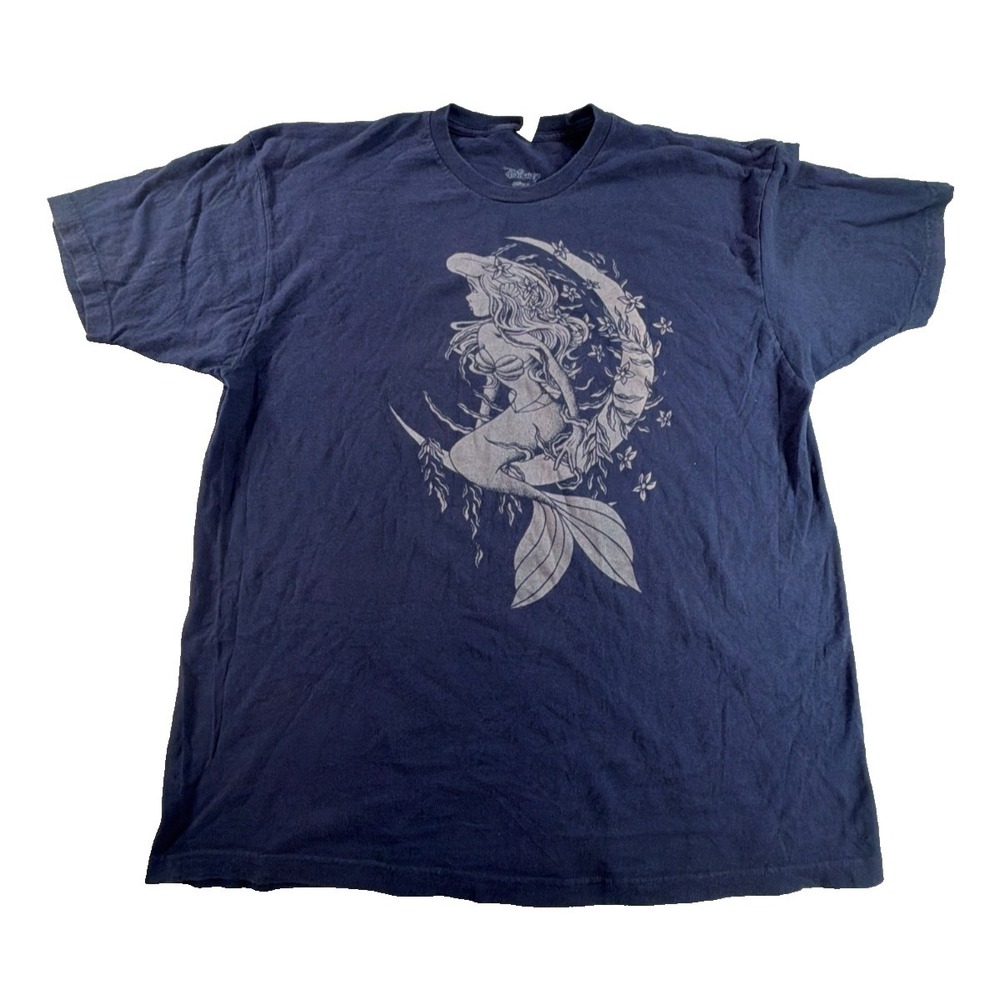 Disney Little Mermaid Mens 2XL Navy Ariel Crescent Moon Sketch Graphic Tee Shirt